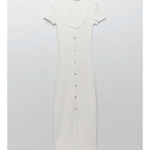 Zara White Ribbed Button Down Dress
